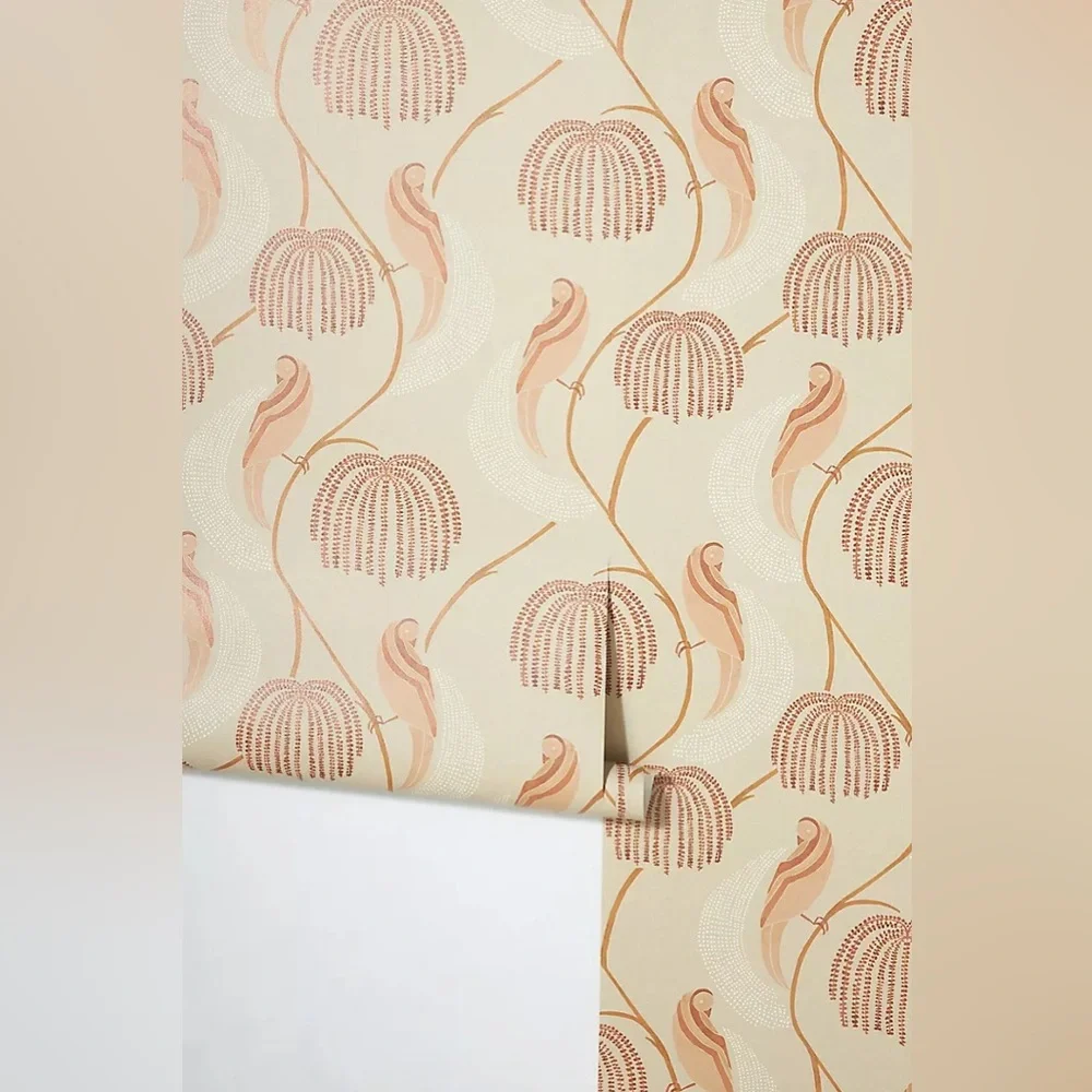 York x Anthropologie Lemieux et Cie Blaise Pink Birds Wallpaper Wall Mural NEW